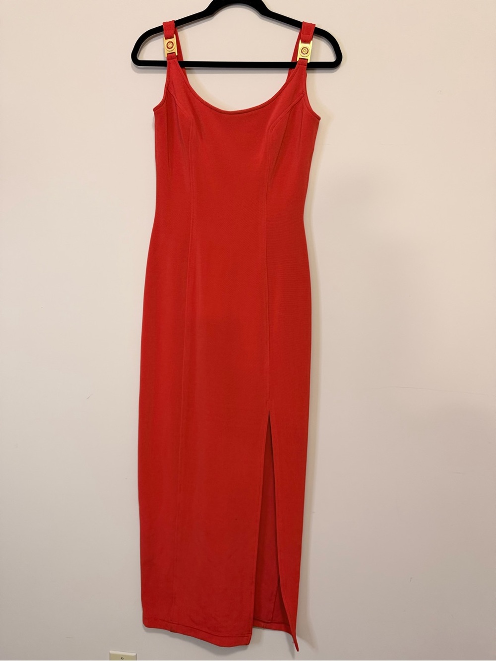 Marshall Rousso Vintage Red Midi Dress with Gold Strap Details - Size M EUC - Picture 2 of 7